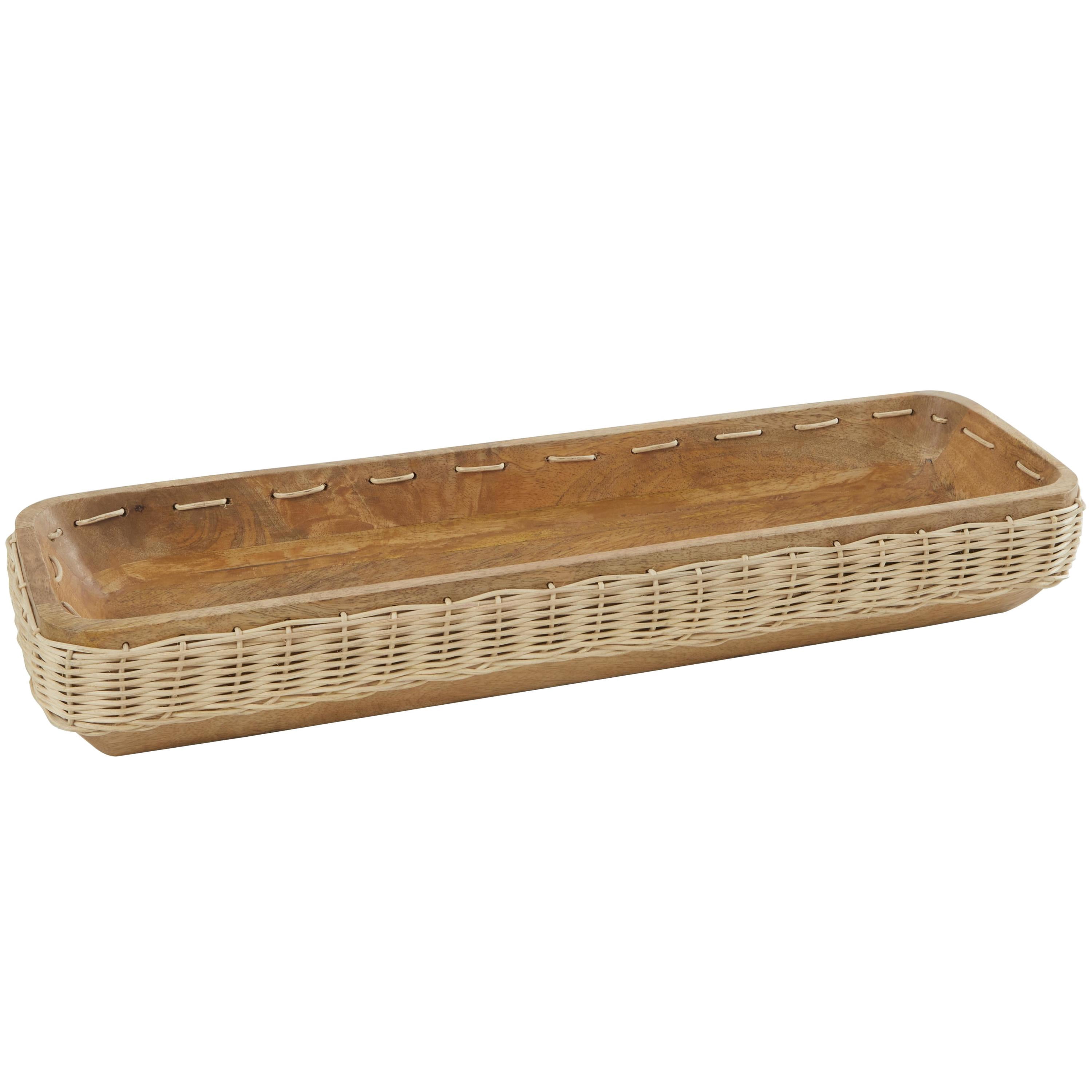 DecMode 24" x 8" Brown Mango Wood Handmade Nesting Tray with Hand Woven Seagrass Accents, 1-Piece