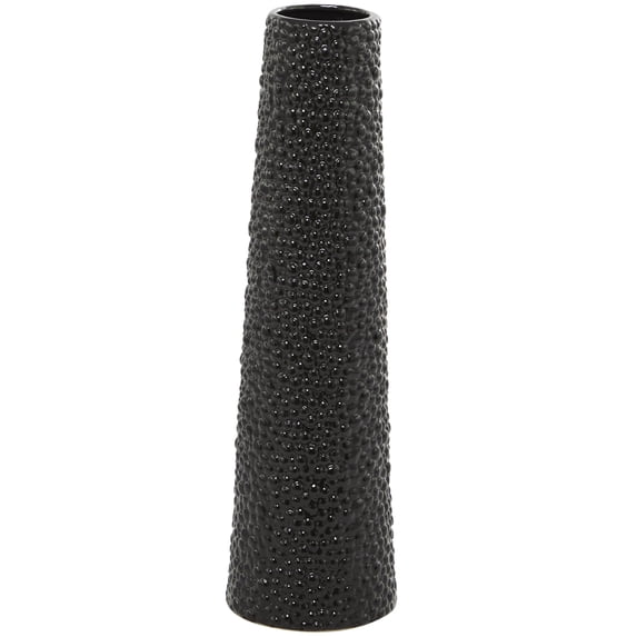 DecMode 25" Black Ceramic Vase with Bubble Texture