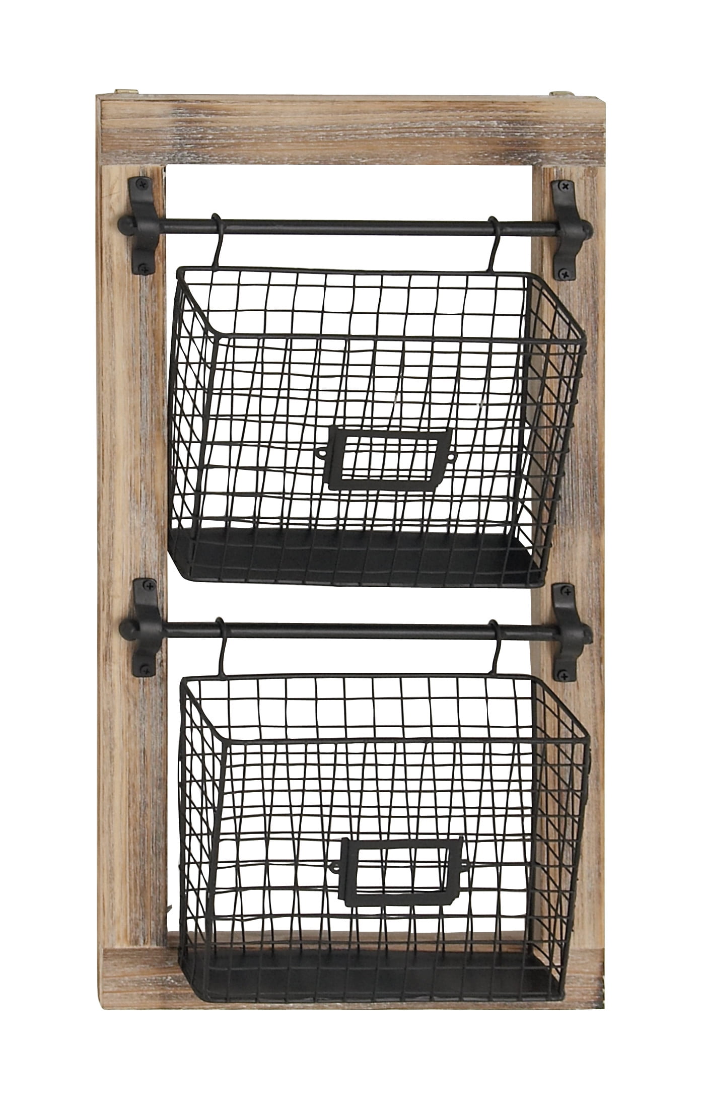 DecMode 25" Black Wood 2 Slots Magazine Rack Holder with Suspended