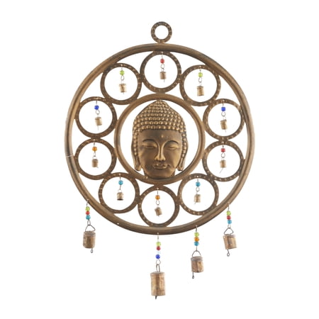 DecMode 25" Bronze Metal Buddha Windchime with Beads