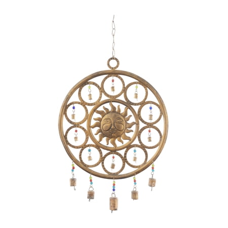 DecMode 25" Bronze Metal Sun Windchime with Beads