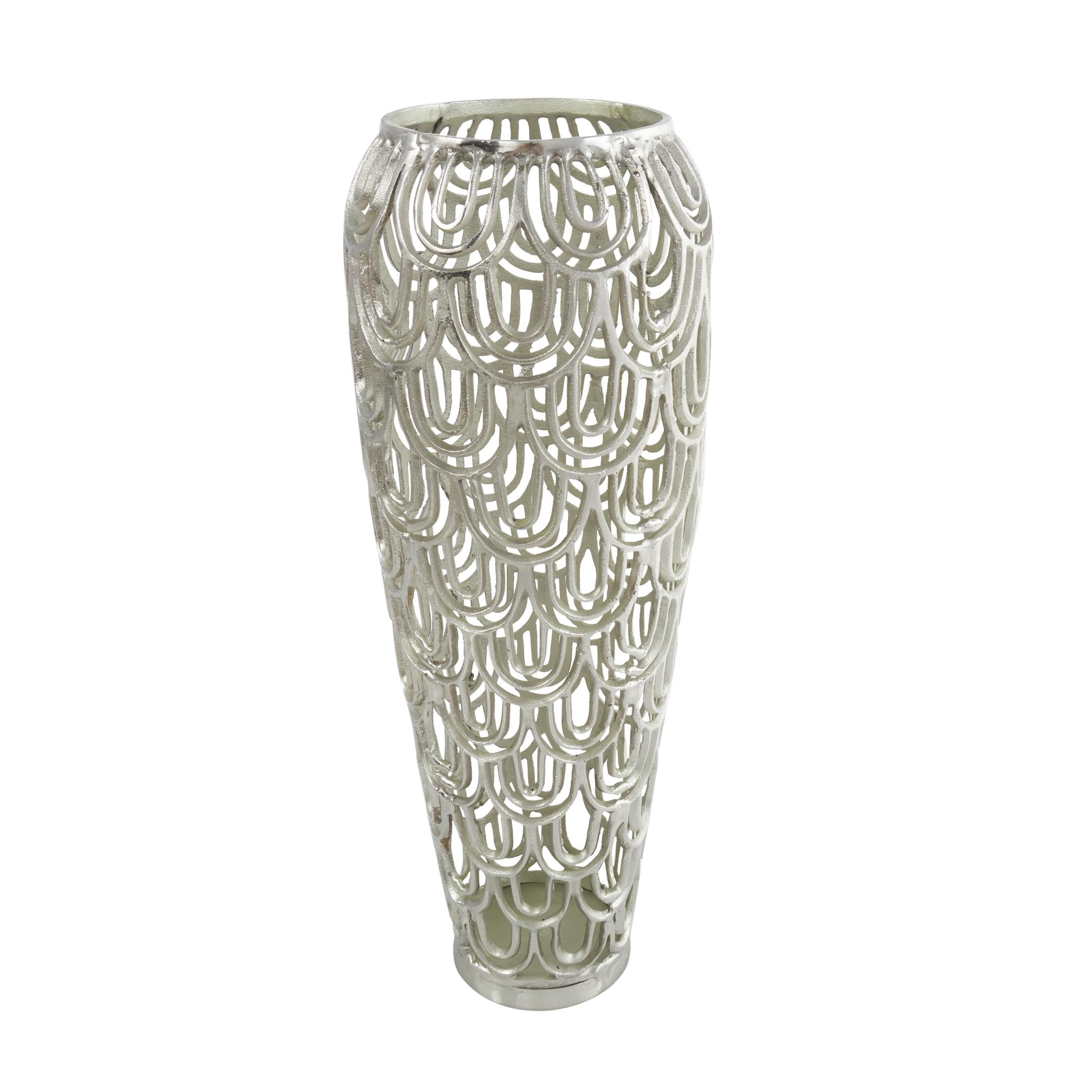 DecMode 25" Geometric Art Deco Inspired Arched Silver Aluminum Metal Vase