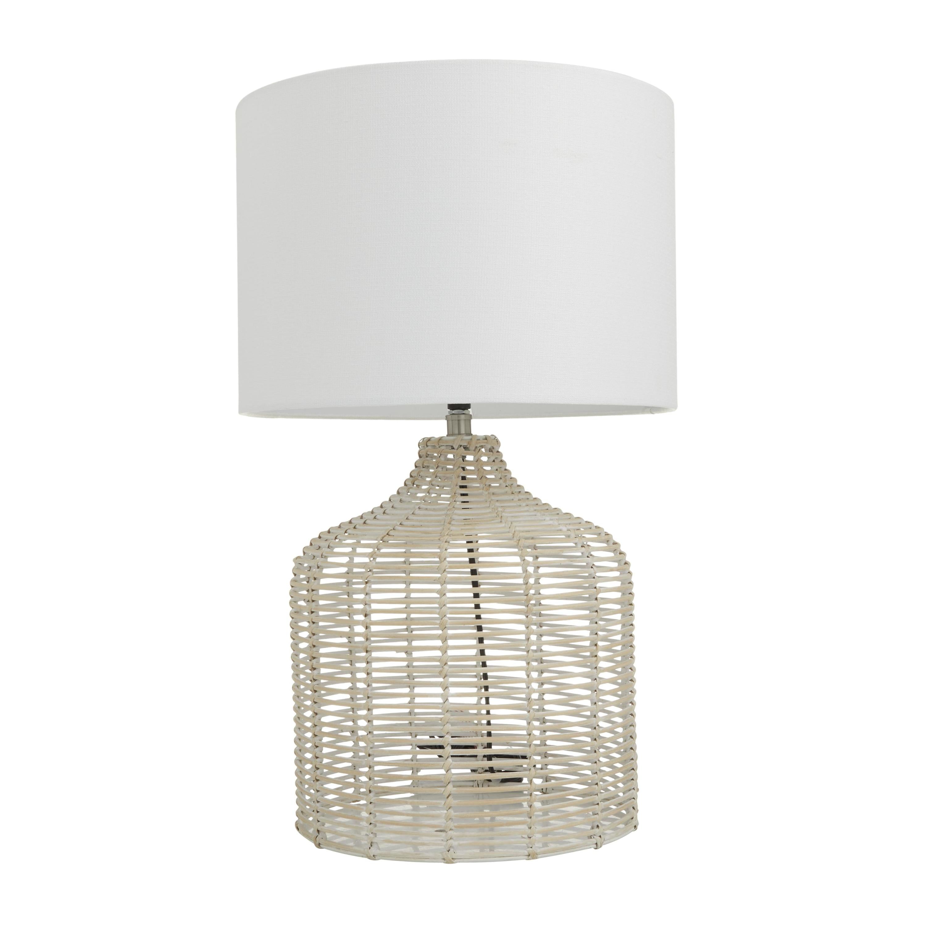 DecMode 25" Handmade Woven Beige Table Lamp with White Linen Shade