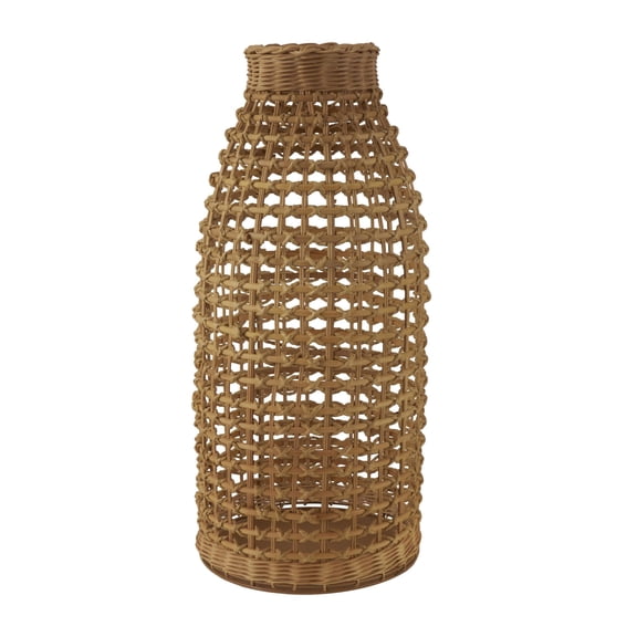 DecMode 25" Handmade Woven Brown Rattan Vase with Open Framed Grid Design