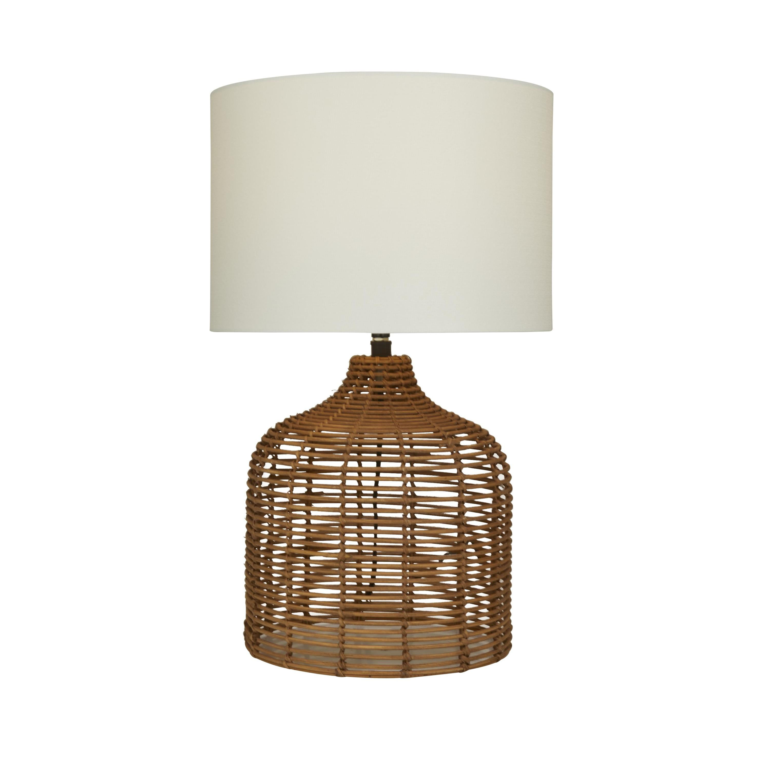 DecMode 25" Handmade Woven Brown Table Lamp with White Fabric Shade