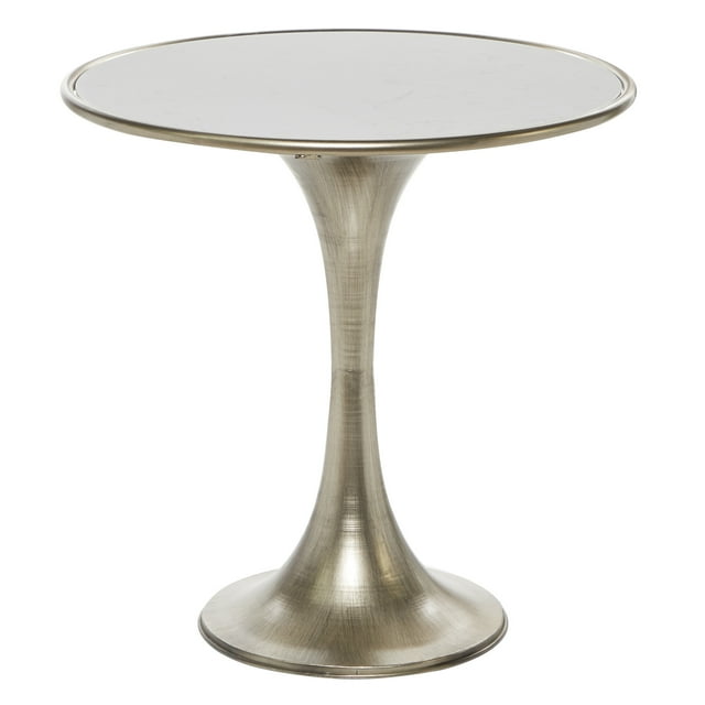 DecMode 25" x 25" Silver Ceramic Accent Table with White Marble Top, 1-Piece