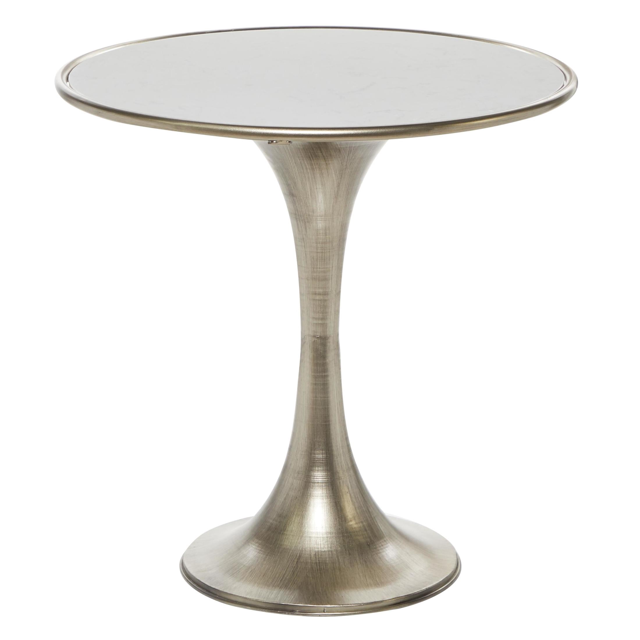 DecMode 25" x 25" Silver Metal Accent Table with White Marble Top, 1-Piece