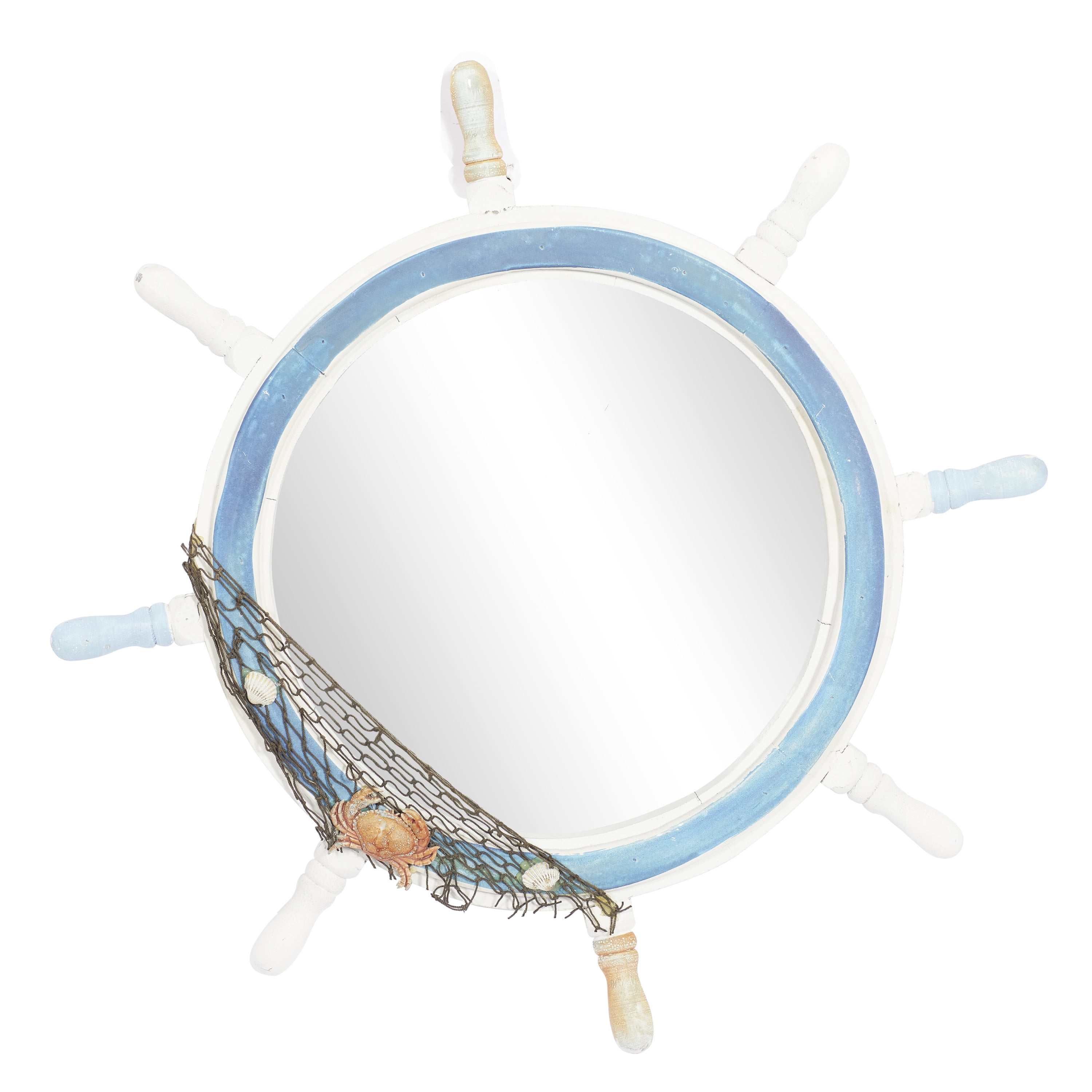 Blue and White Nautical Ship Wheel Decorative Mirror