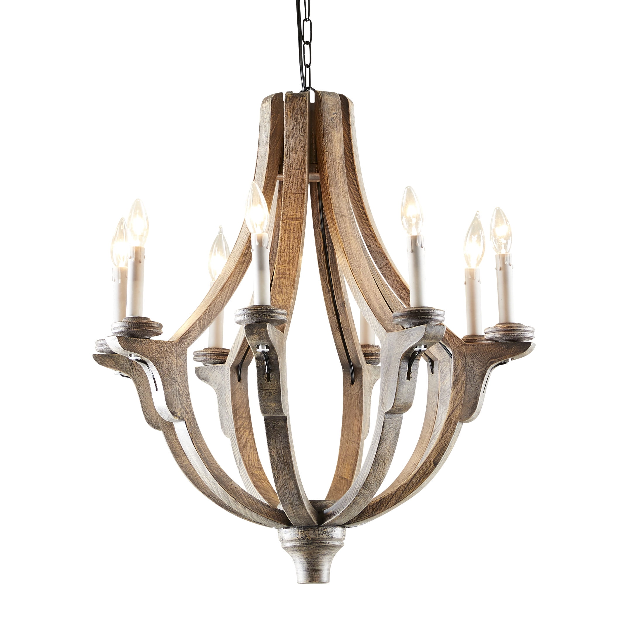 Rustic Brown Wood 8-Light Bell Form Chandelier