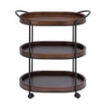 thumbnail image 1 of DecMode 25" x 30" Brown Wood Rolling Oval 3 Shelf Bar Cart with Black Metal Frame, 1-Piece, 1 of 14