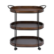 DecMode 25" x 30" Brown Wood Rolling Oval 3 Shelf Bar Cart with Black Metal Frame, 1-Piece
