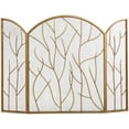 thumbnail image 1 of DecMode 25" x 31" Brass Metal Branch 3 Panel Tree Fireplace Screen with Mesh Netting, 1-Piece, 1 of 14