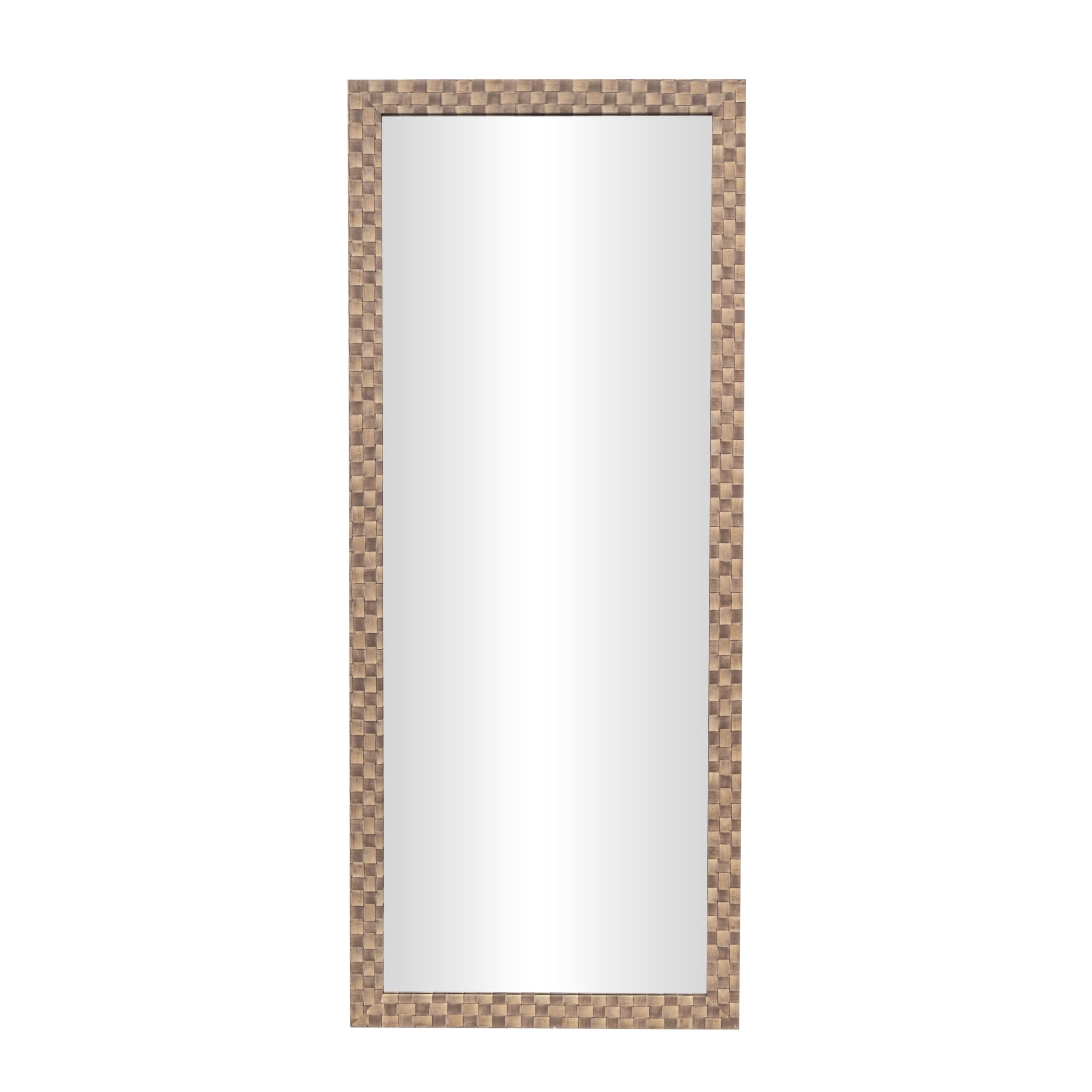 DecMode 25" x 58" Brown Wall Mirror with Checkered Pattern Frame