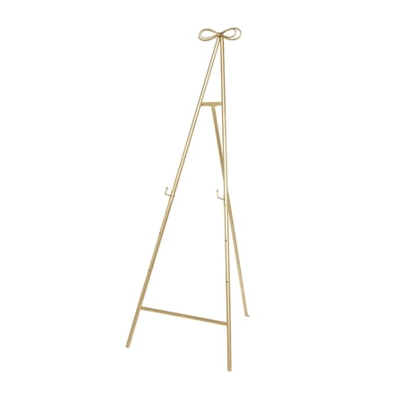 DecMode 25" x 65" Gold Metal Tall Adjustable Floor 3 Tier Easel with Bow Top, 1-Piece