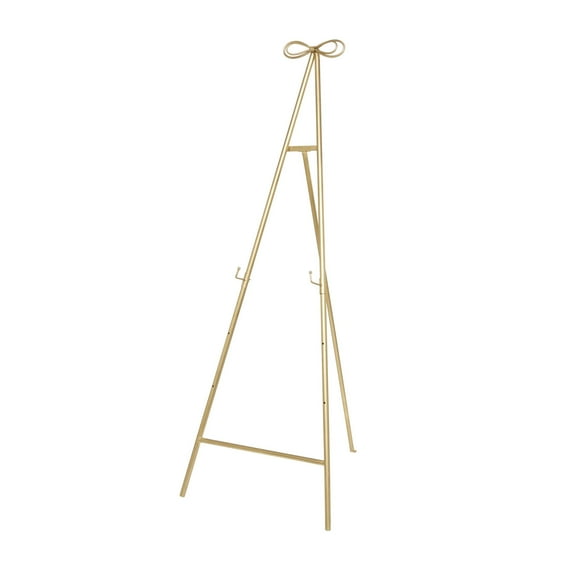 DecMode 25" x 65" Gold Metal Tall Adjustable Floor 3 Tier Easel with Bow Top, 1-Piece