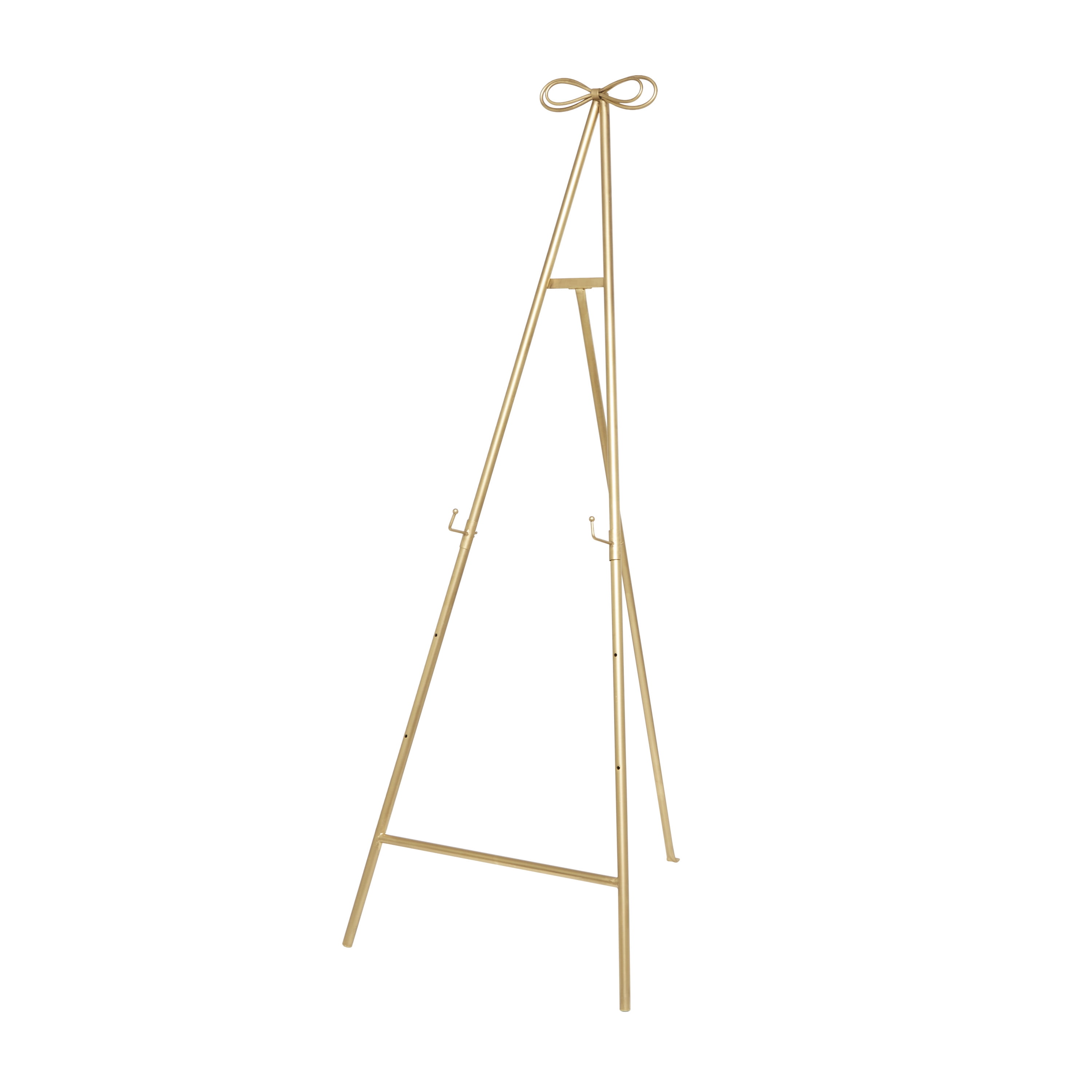 DecMode 25" x 65" Gold Metal Tall Adjustable Display Stand 3 Tier Easel with Bow Top, 1Piece