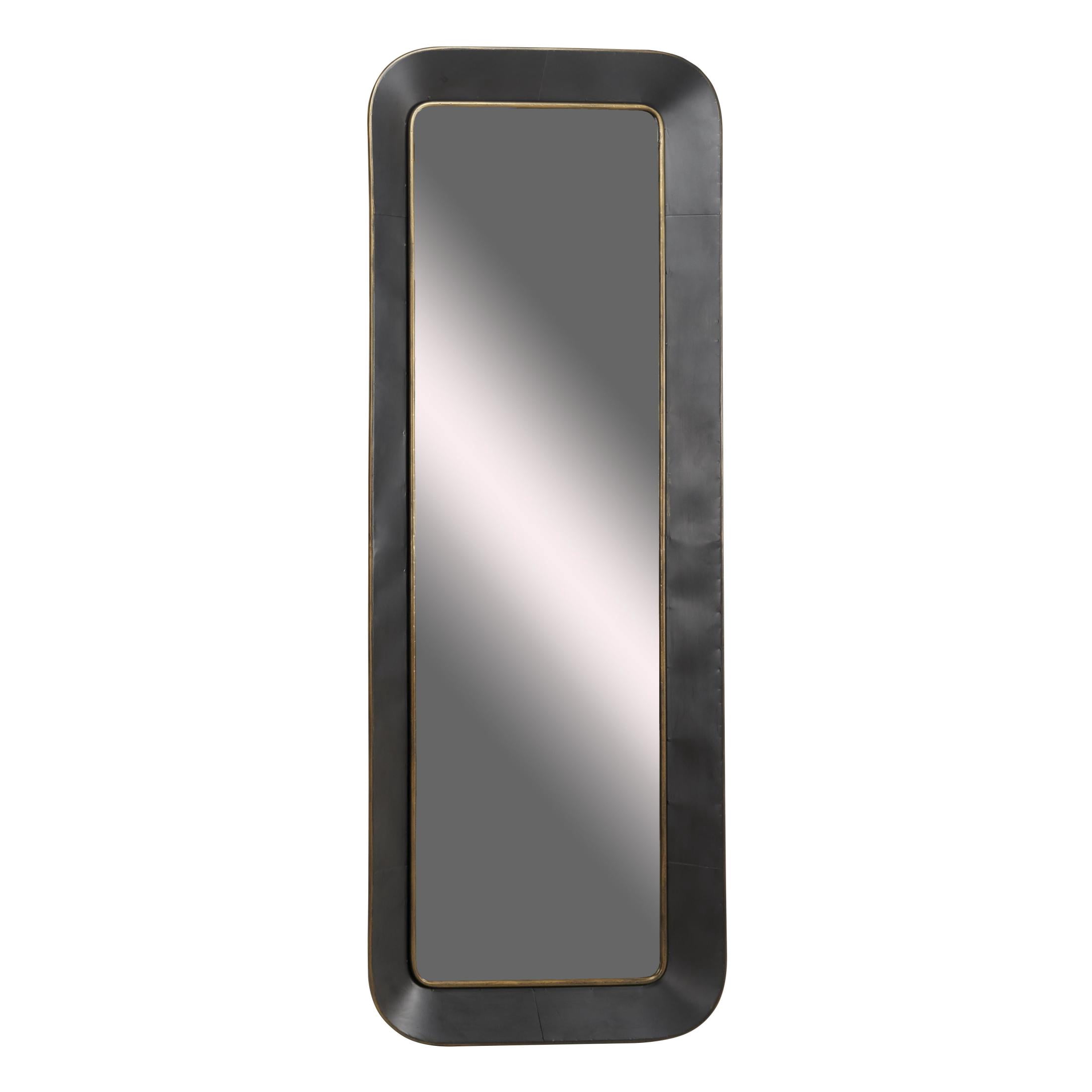 DecMode 25" x 70" Black Concaved Wall Mirror with Gold Detailing