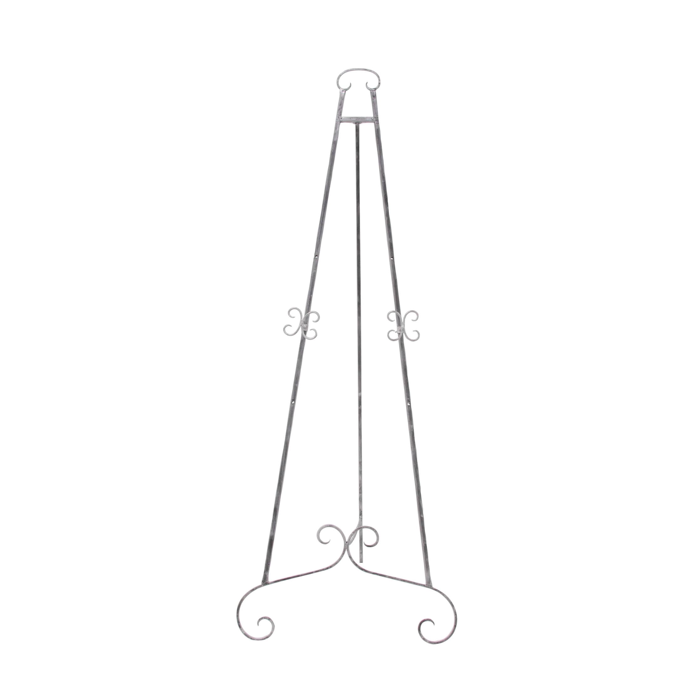 DecMode 25" x 70" Silver Metal Tall Adjustable Floor 3 Tier Scroll Easel, 1-Piece