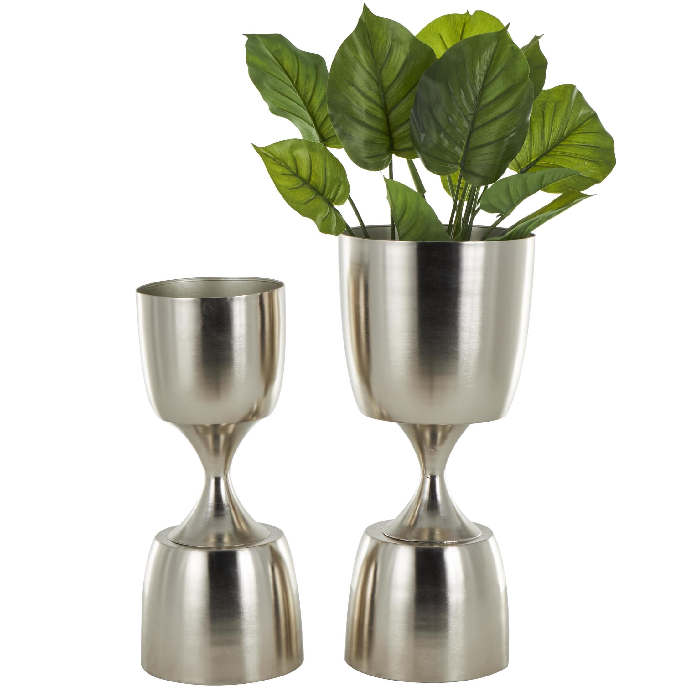 DecMode 26", 23"H Hourglass Shaped Silver Metal Planter with Elevated Base (2 Count)