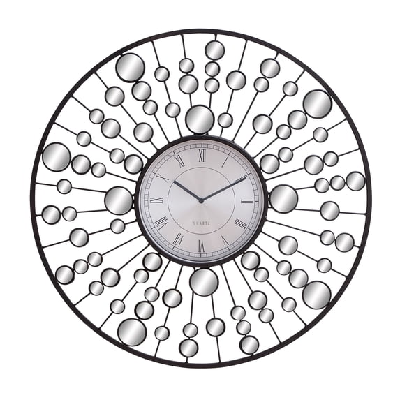 DecMode 26" Black Metal Starburst Radial Wall Clock with Mirrored Accents