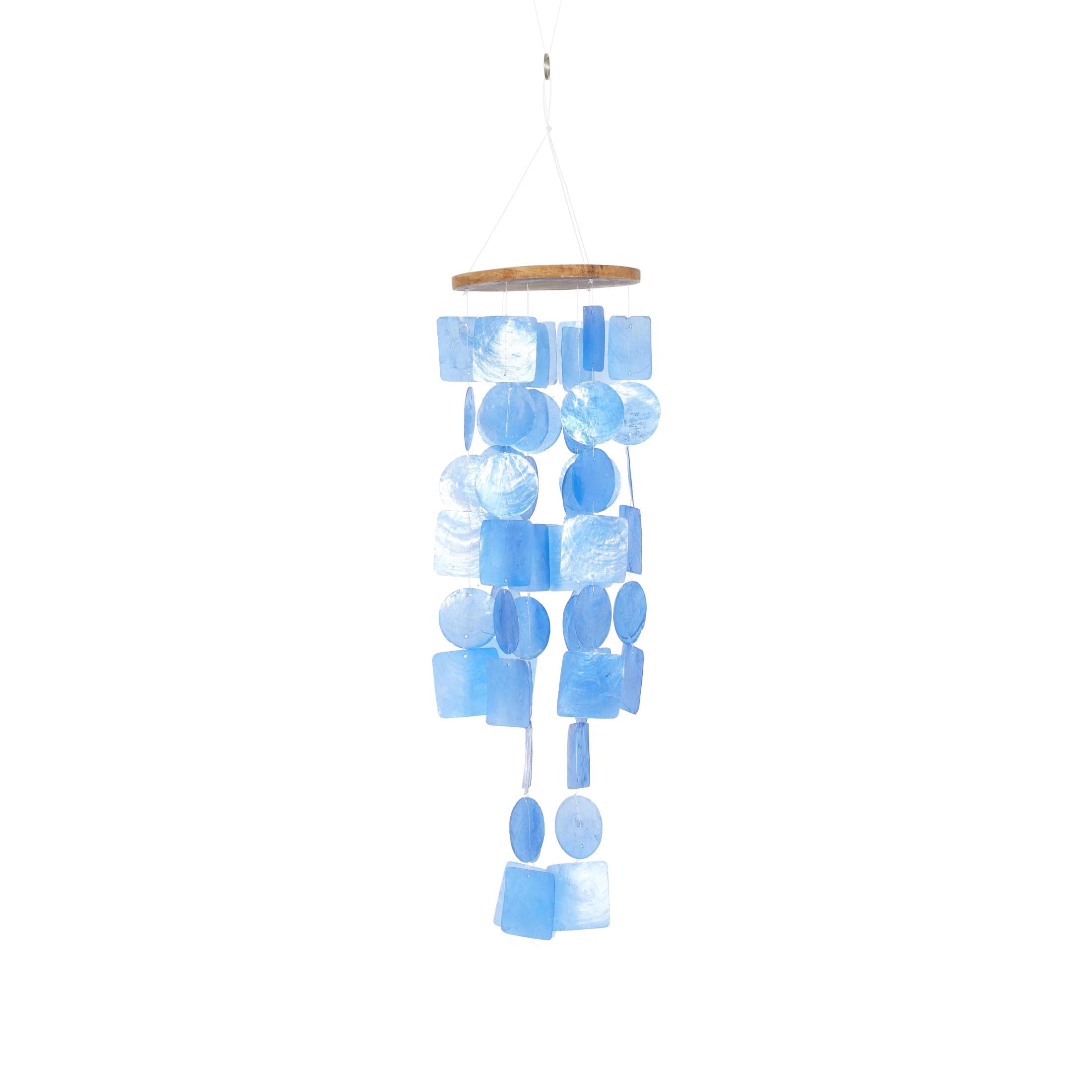 DecMode 26" Blue Capiz Shell Waterfall Geometric Windchime