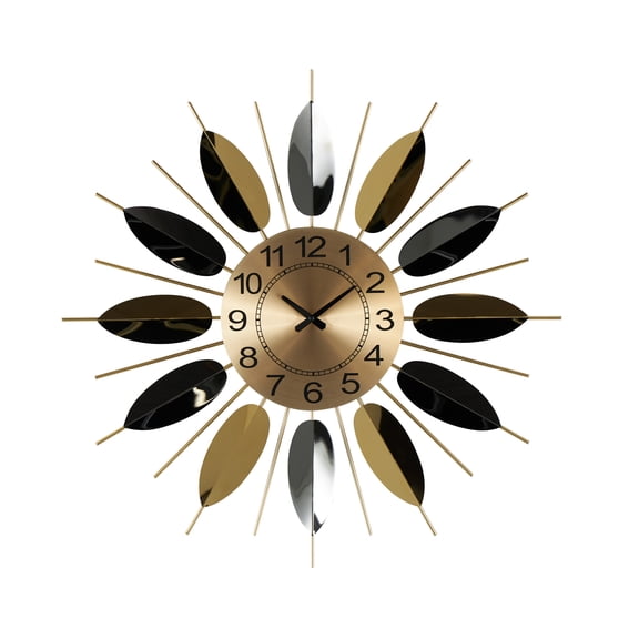 DecMode 26" Gold Stainless Steel Metal Leaf Radial Wall Clock with Black Accents