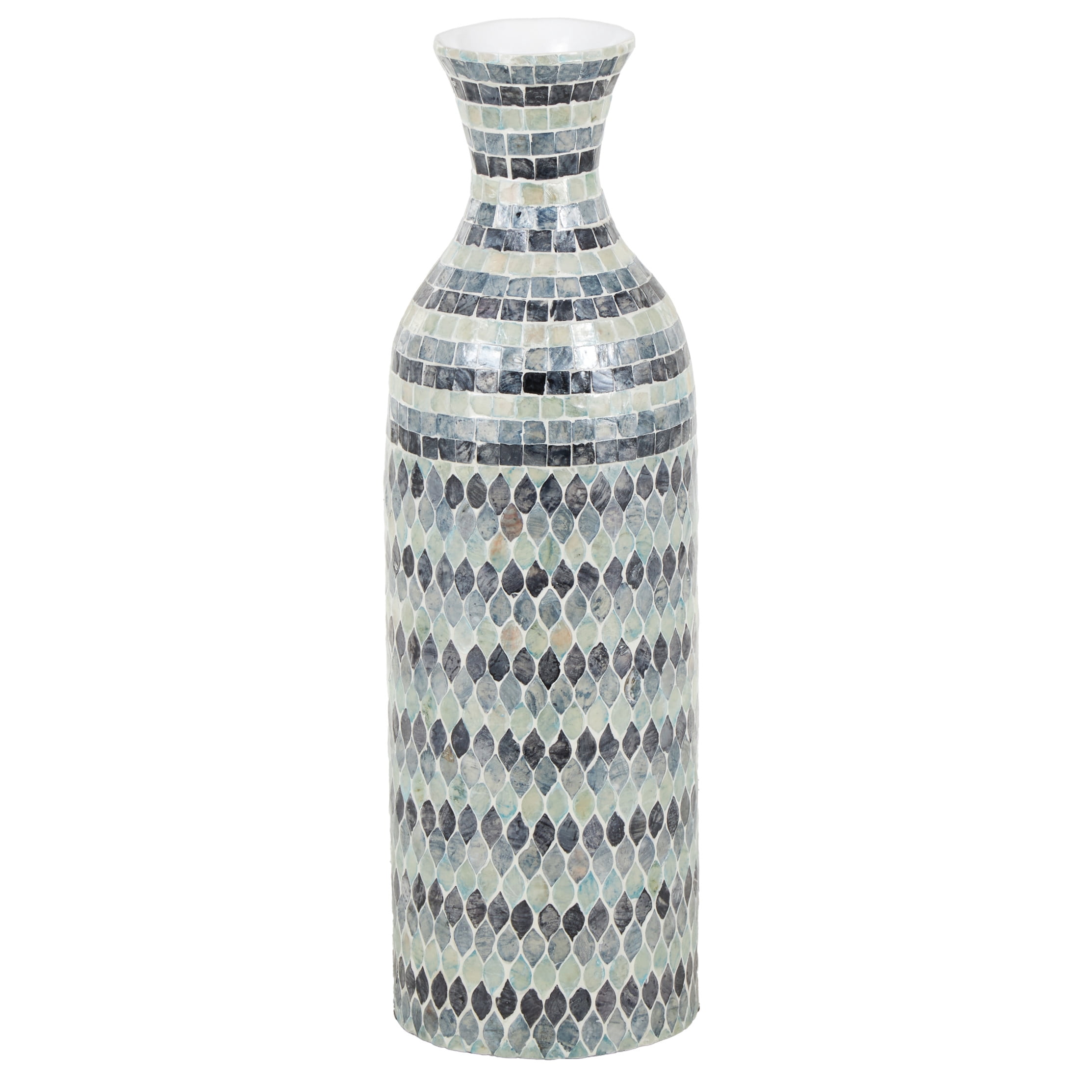 DecMode 26" Handmade Mosaic Blue Mother of Pearl Shell Vase with White Interior