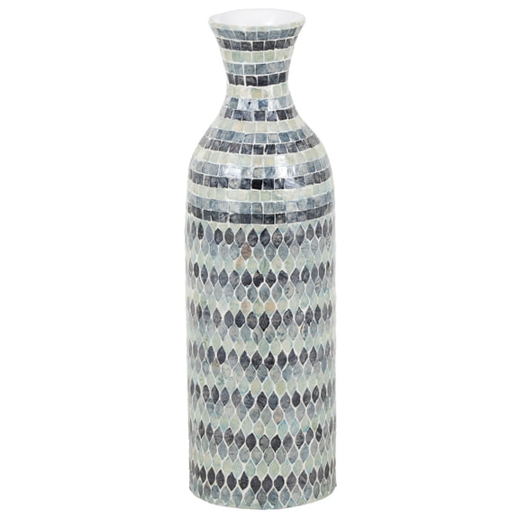 DecMode 26" Handmade Mosaic Blue Mother of Pearl Shell Vase with White Interior