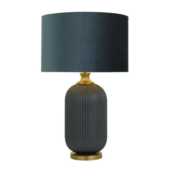 DecMode 26" Ribbed Blue Table Lamp with Blue Velvet Shade