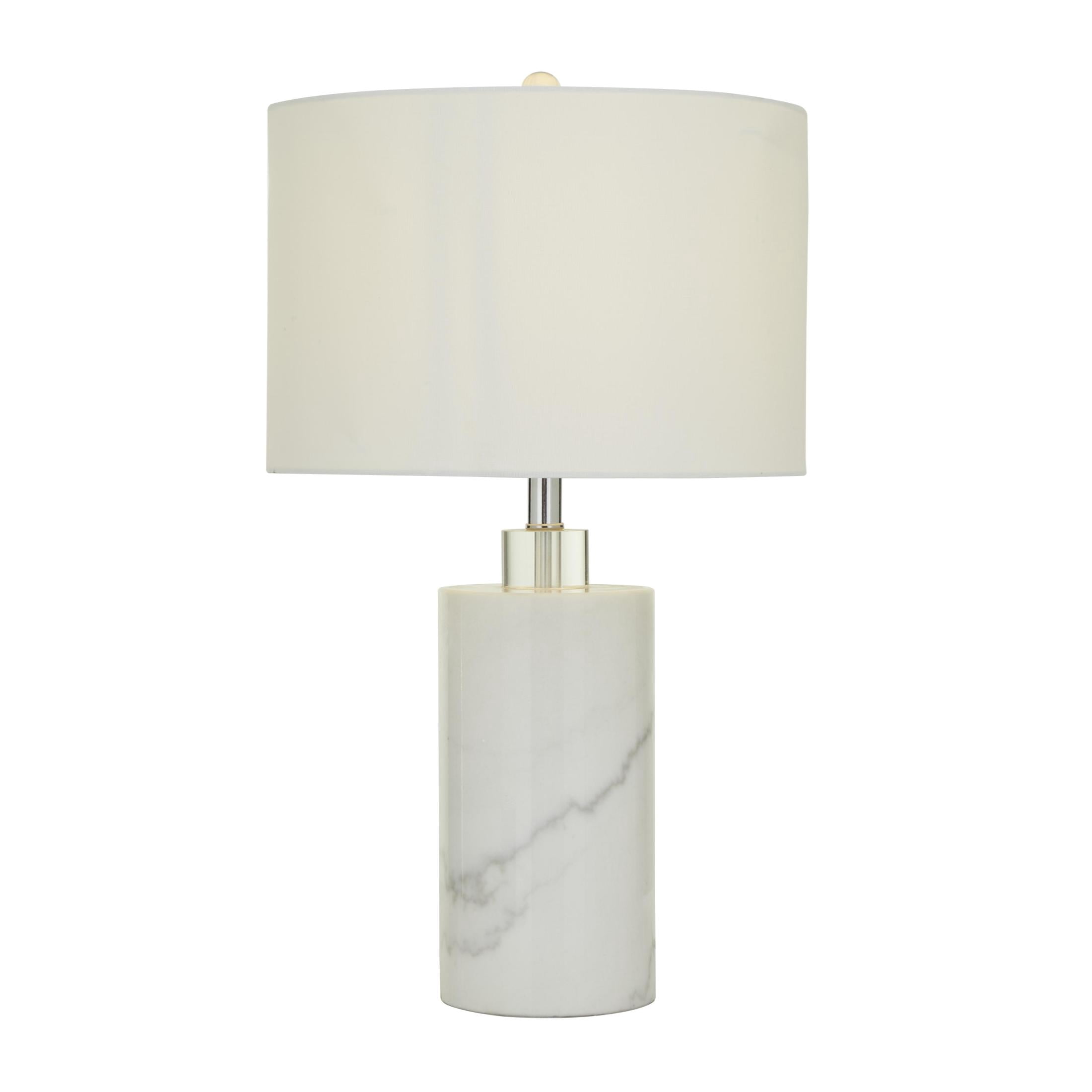 DecMode 26" Thick Stand White Table Lamp with White Cotton Shade