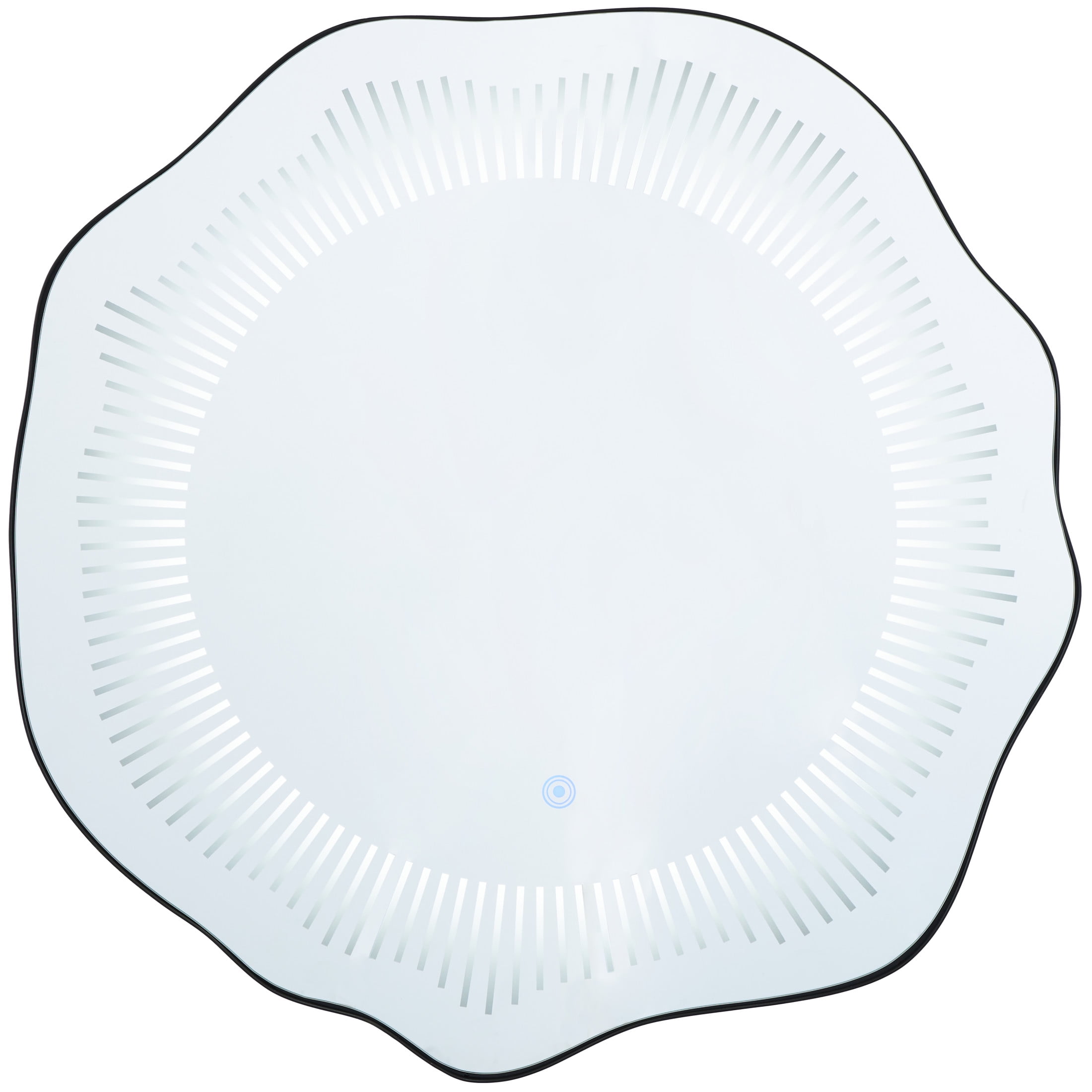 DecMode 26" x 25" Silver Wavy LED Abstract Wall Mirror with Radial Pattern