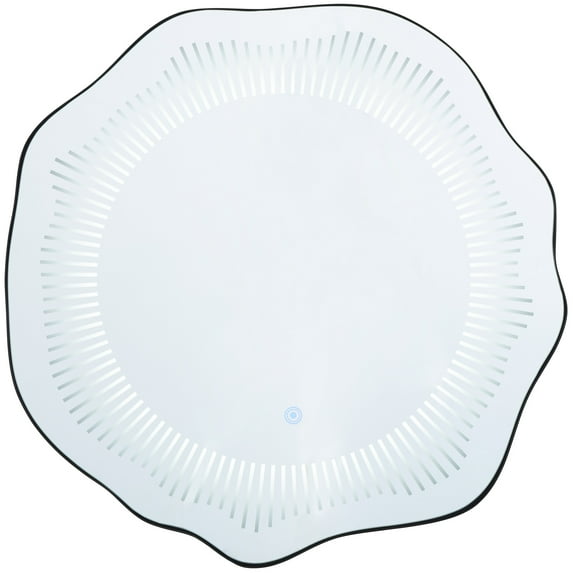 DecMode 26" x 25" Silver Wavy LED Abstract Wall Mirror with Radial Pattern