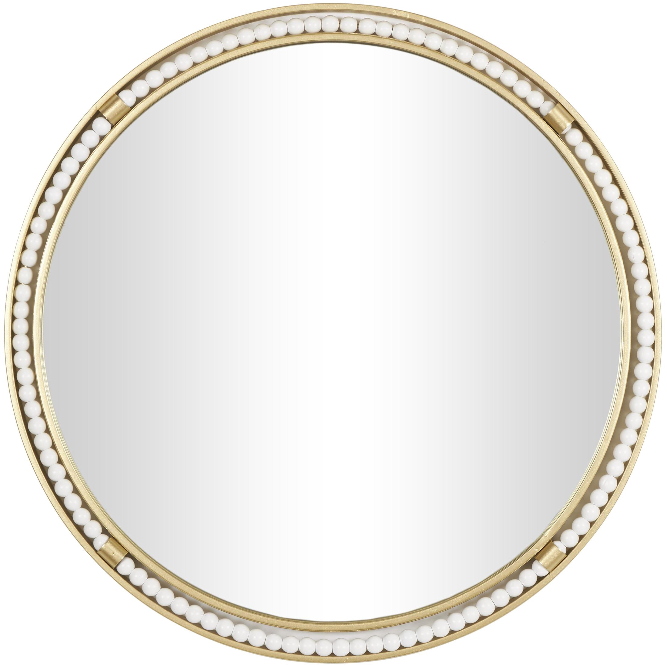 DecMode 26" x 26" Gold Wall Mirror with White Wood Beading