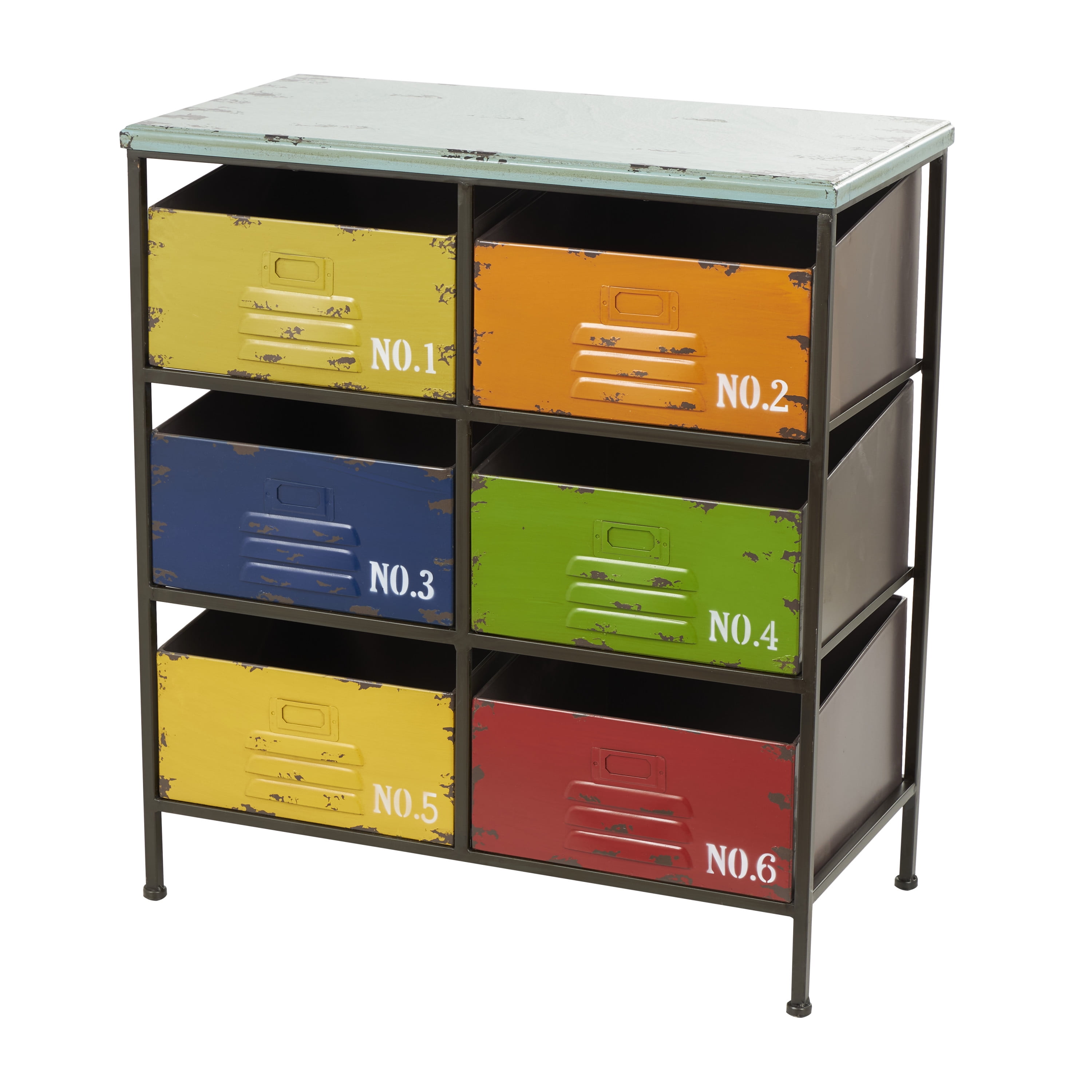 Multi-Colored Industrial Metal Drawer Insert with Weathered Finish