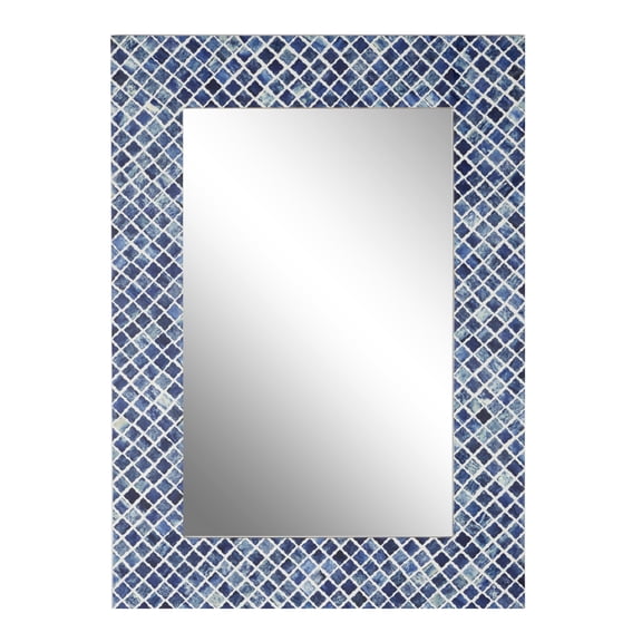 DecMode 26" x 36" Blue Quatrefoil Bone Inlay Wall Mirror