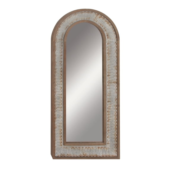 DecMode 26" x 59" Gold Window Inspired Wall Mirror with Arched Top