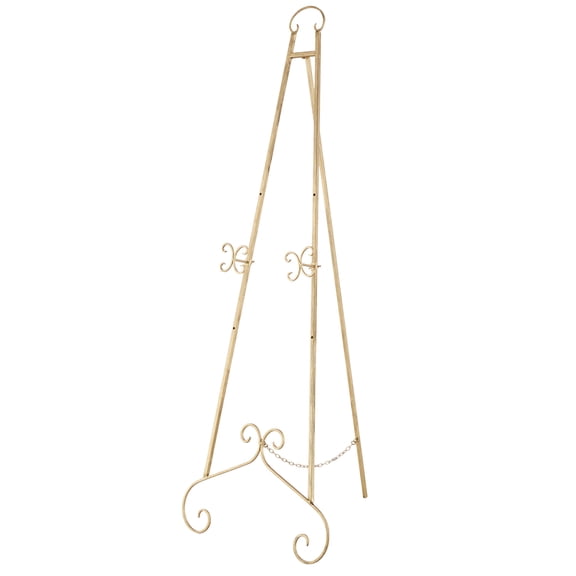 DecMode 26" x 67" Gold Metal Tall Adjustable Floor 3 Tier Scroll Easel, 1-Piece