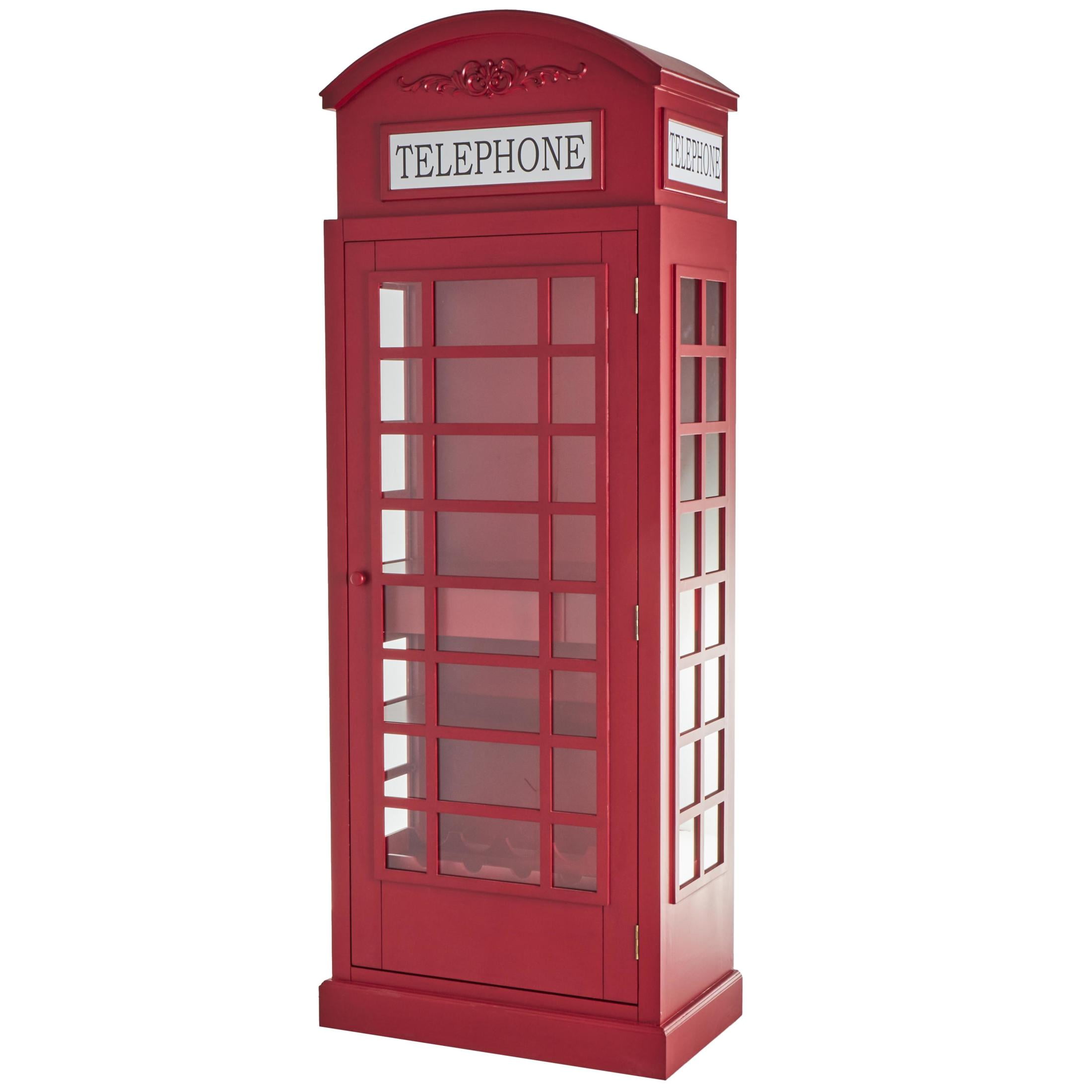 DecMode 26" x 74" Red Wooden 2 Shelf and 6 Bottle Vintage London Booth Telephone Standing Wine Rack, 1-Piece