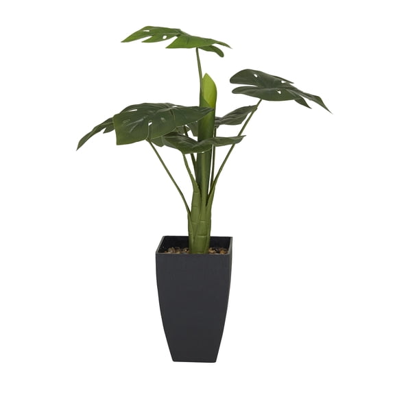 DecMode 27" Artificial Monstera Plant in Realistic Leaves and Black Tapered Pot