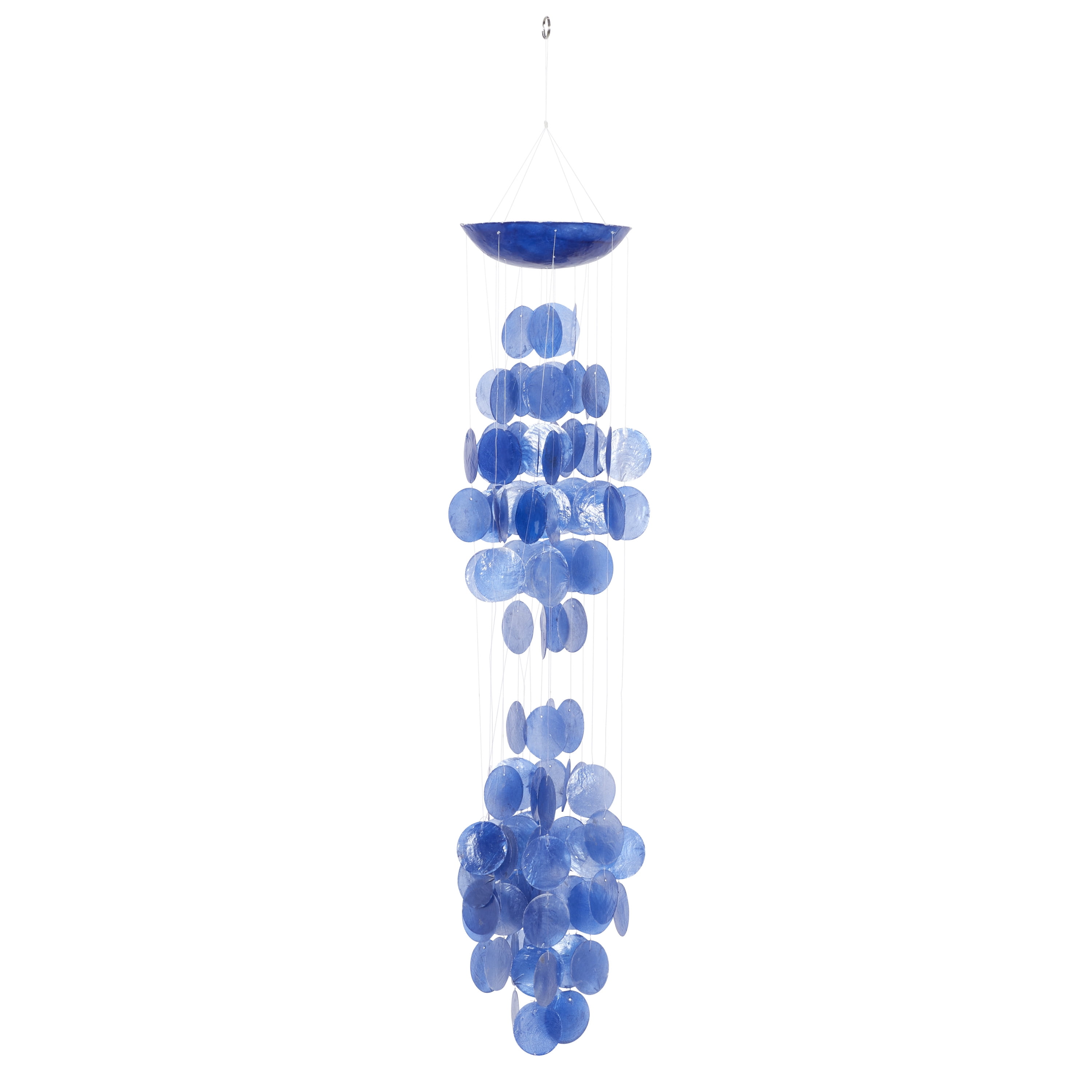 27" Blue Capiz Shell Waterfall Wind Chime with Coconut Canopy