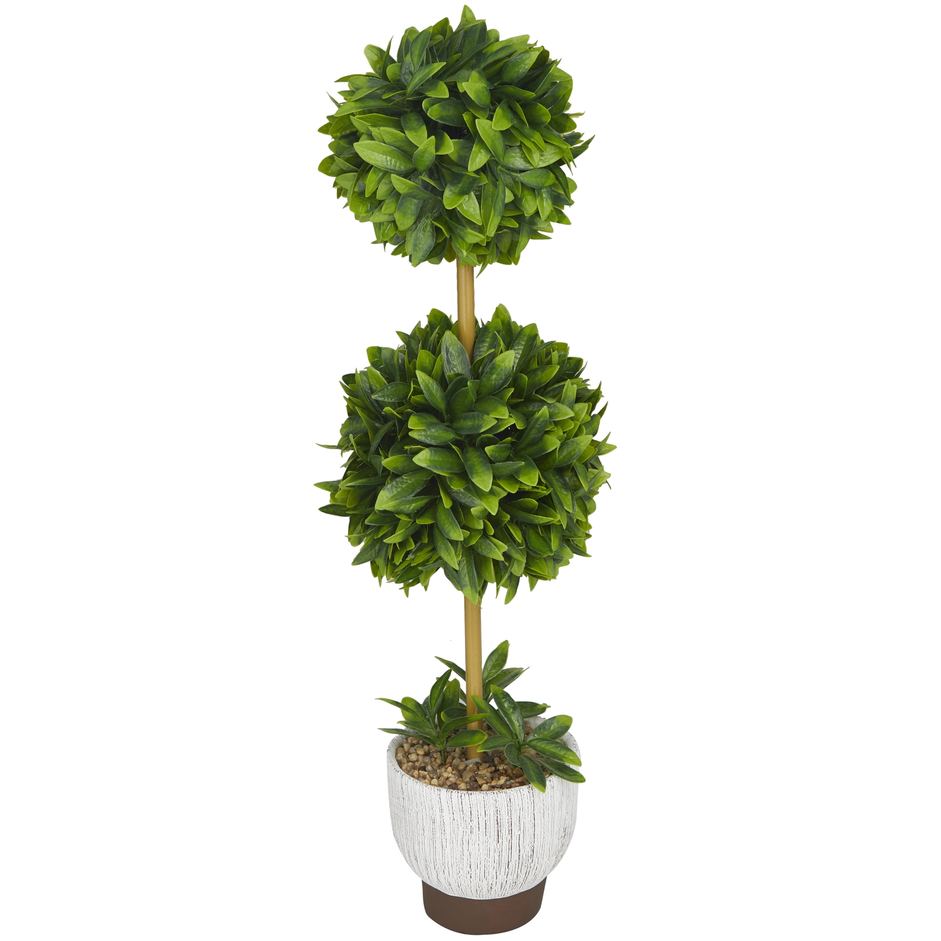 DecMode 27" Boxwood Ball Artificial Topiary in Realistic Leaves and White Cement Pot