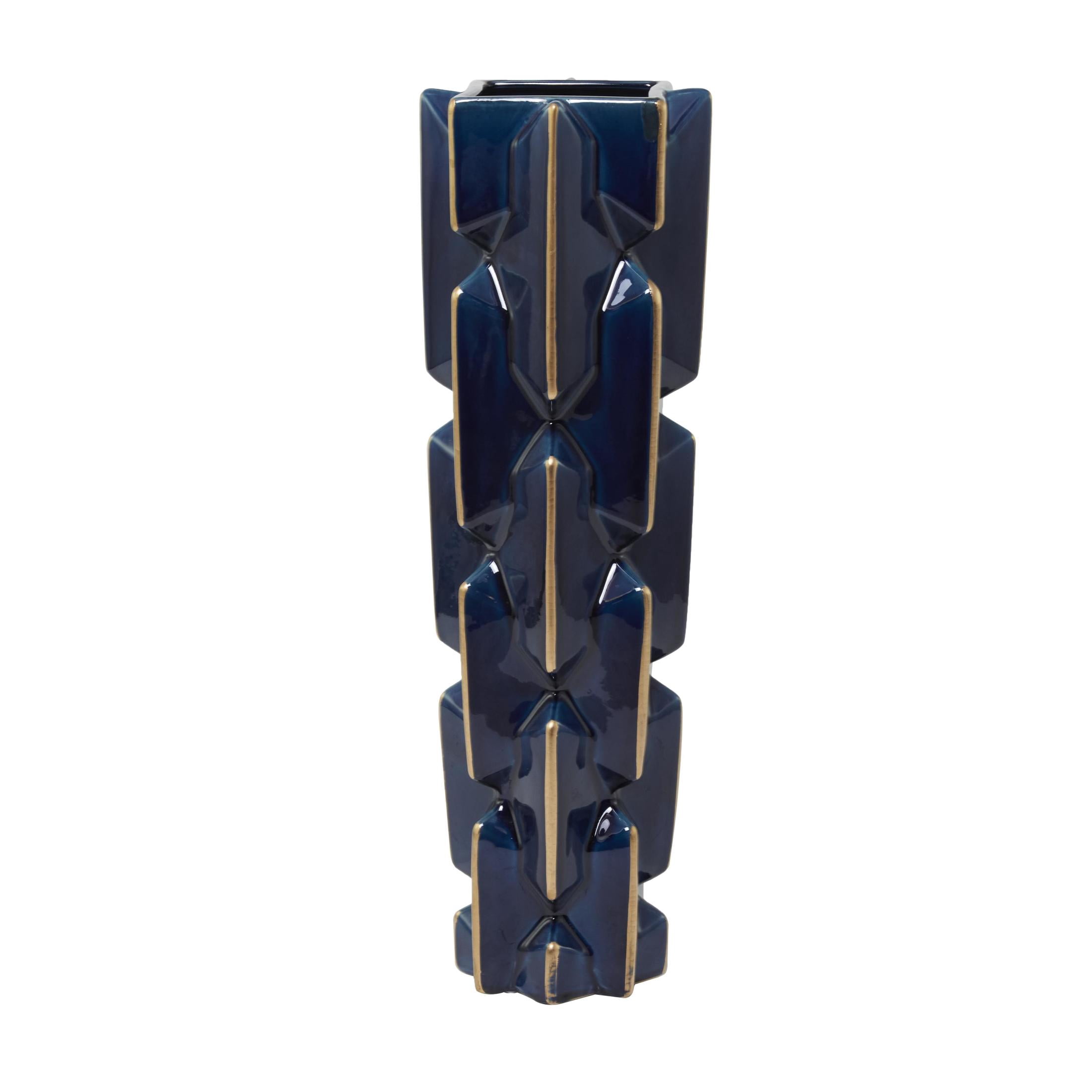 DecMode 27" Faceted Teal Ceramic Vase with Gold Accents