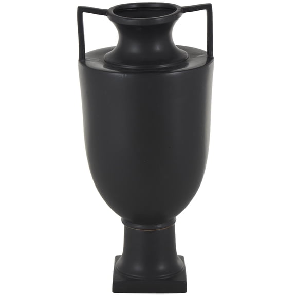 DecMode 27" Fluted Urn Shaped Black Ceramic Vase with Handles