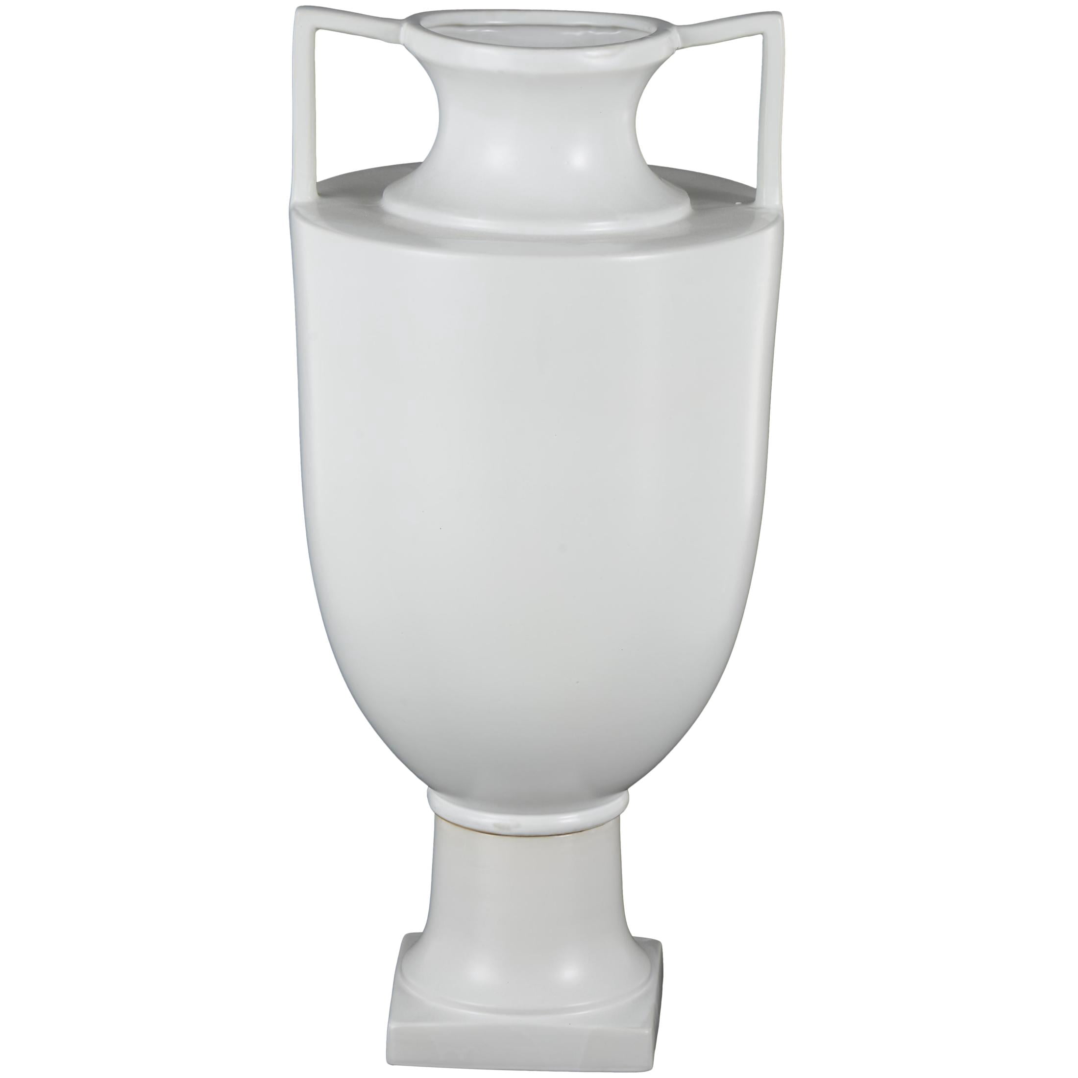 DecMode 27" Fluted Urn Shaped White Ceramic Vase with Handles