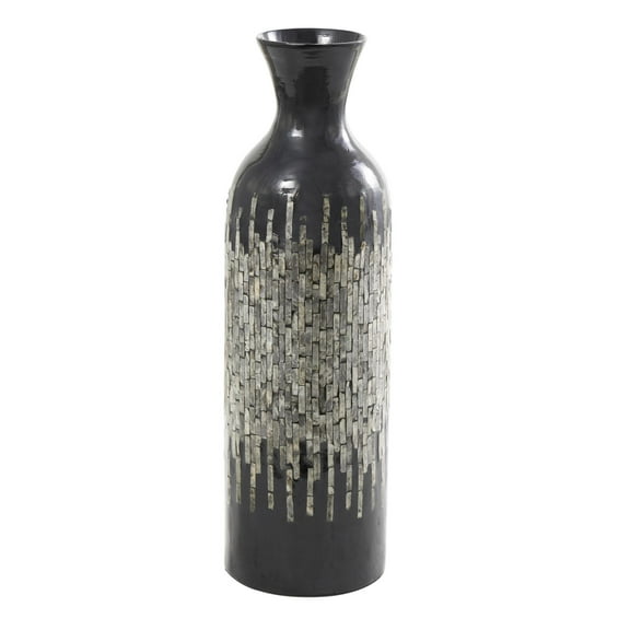 DecMode 27" Handmade Mosaic Shell Inlay Gray Mother of Pearl Shell Vase with Black Bamboo Base