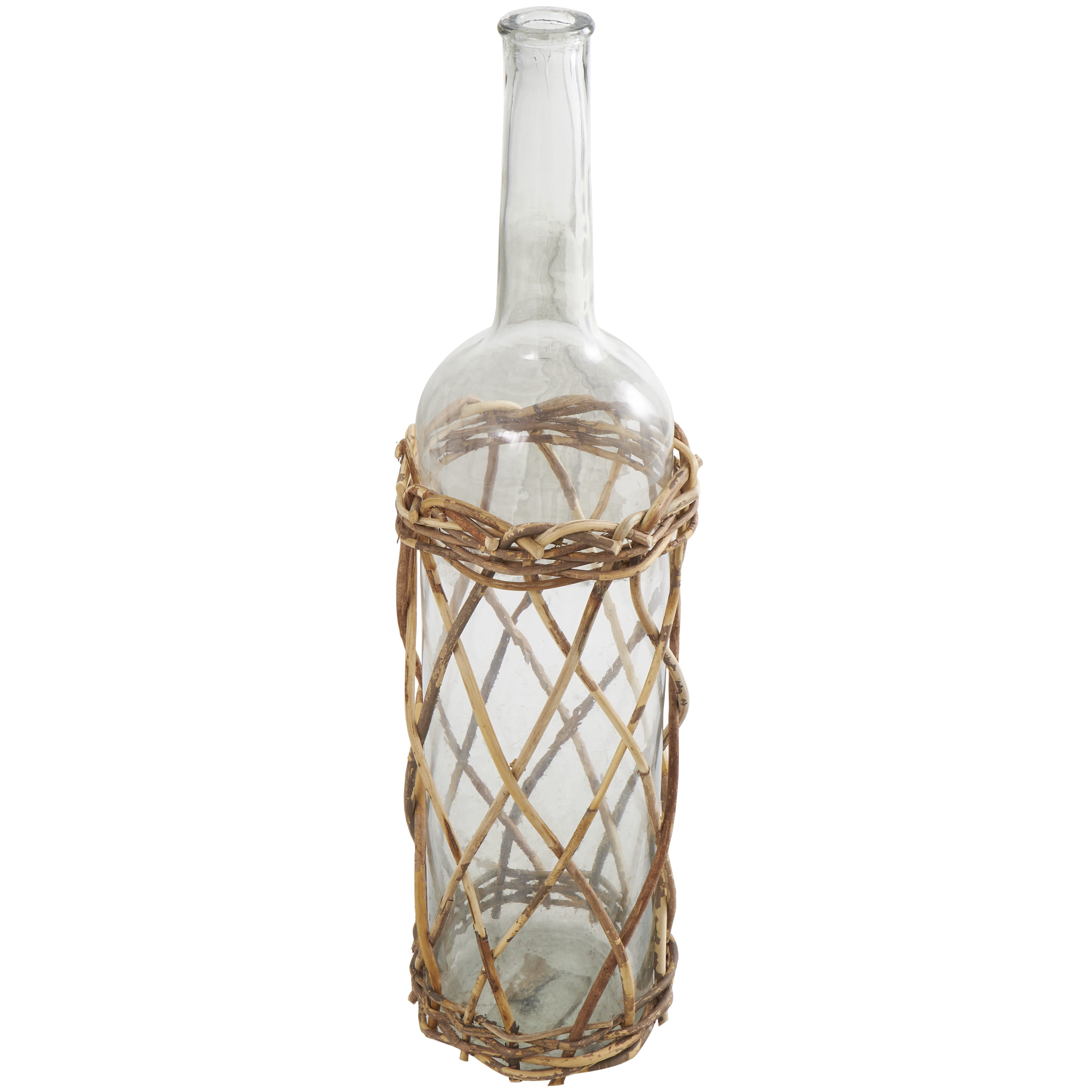 DecMode 27" Handmade Tall Glass Vase with Brown Rattan Woven Lower Body