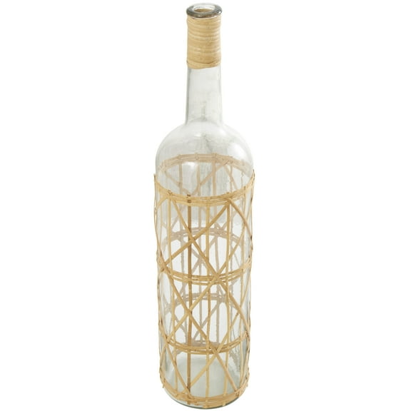 DecMode 27" Handmade Tall Glass Vase with Light Brown Rattan Woven Body and Neck