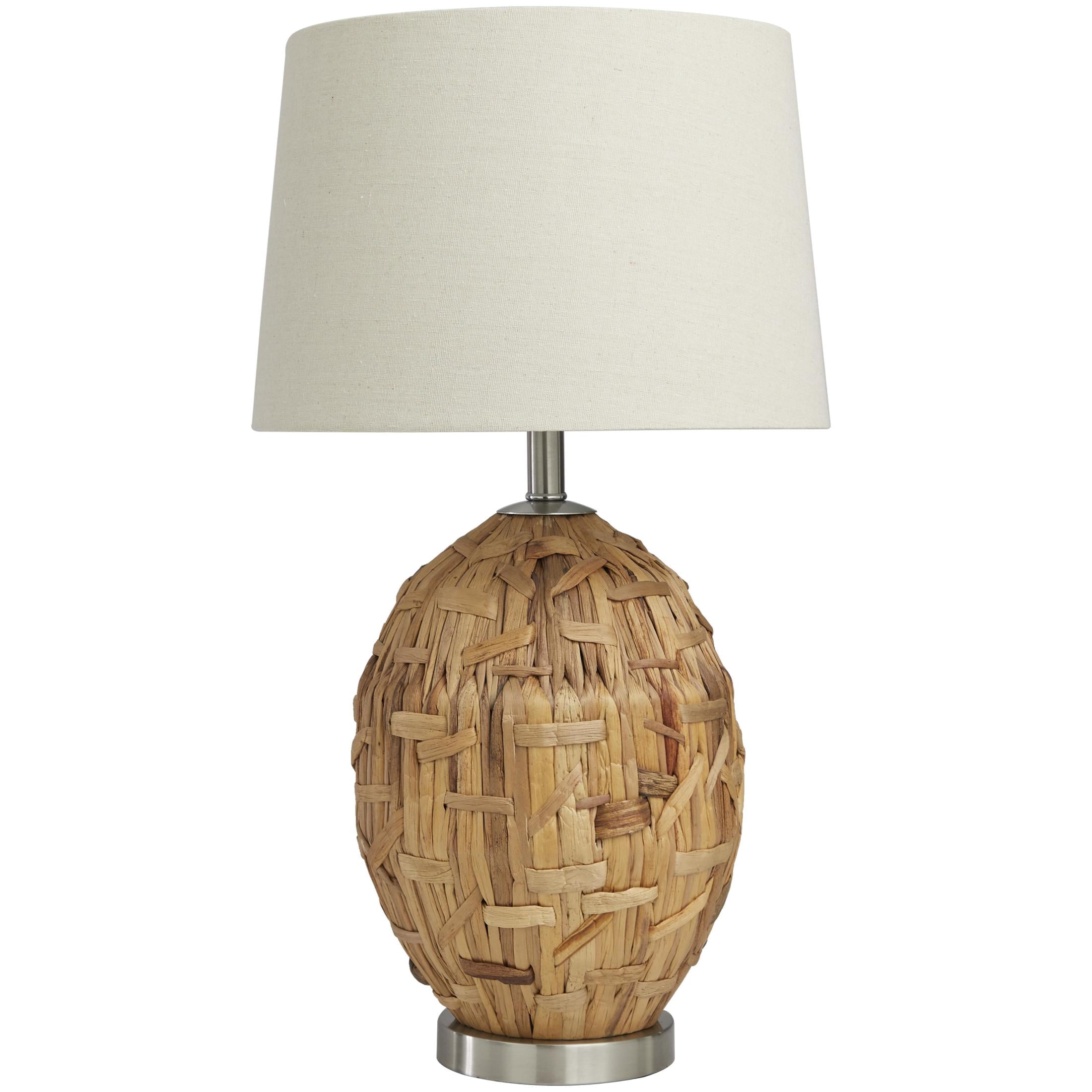 DecMode 27" Handmade Woven Brown Table Lamp with Cream Fabric Shade