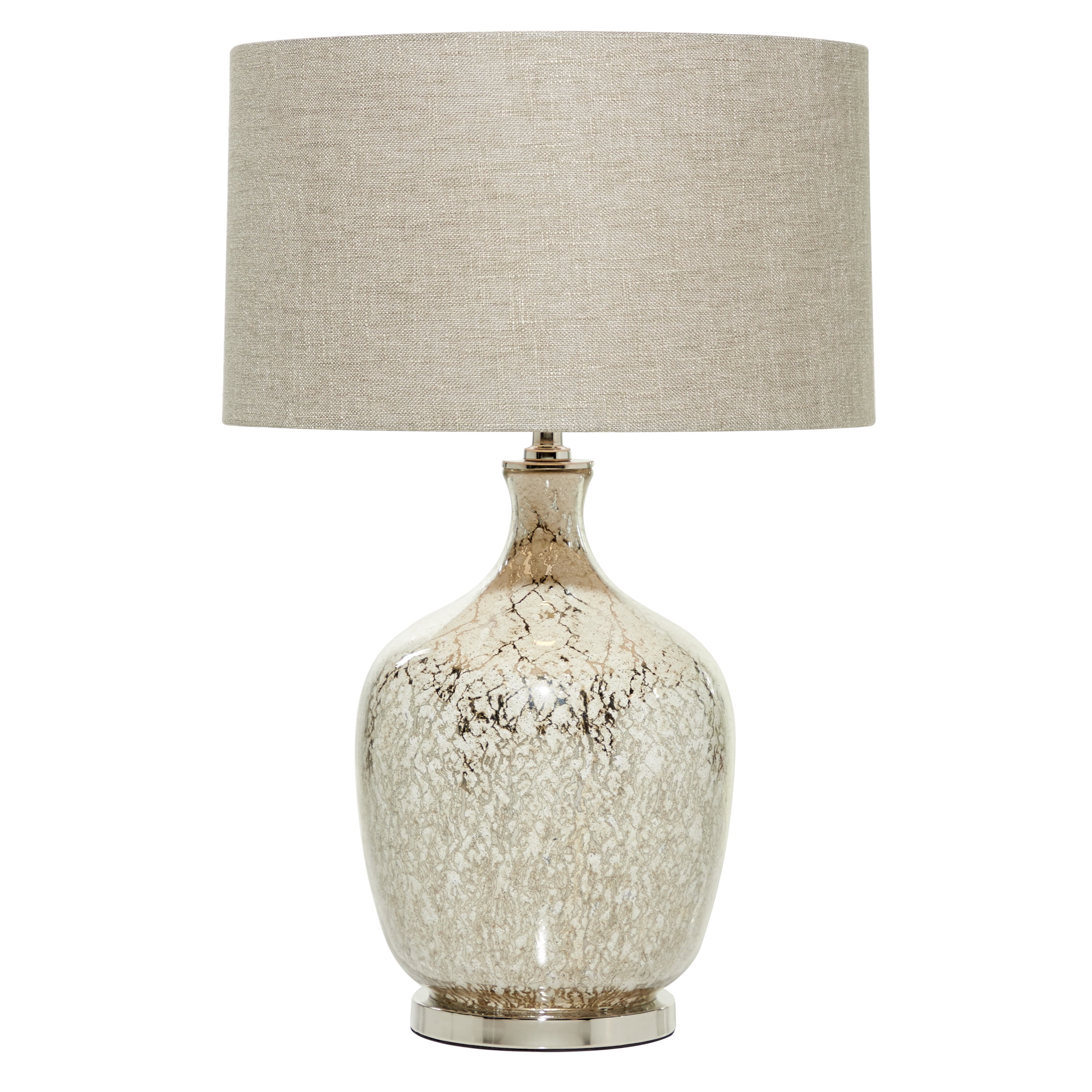 Silver Mercury Glass Table Lamp with Beige Linen Shade