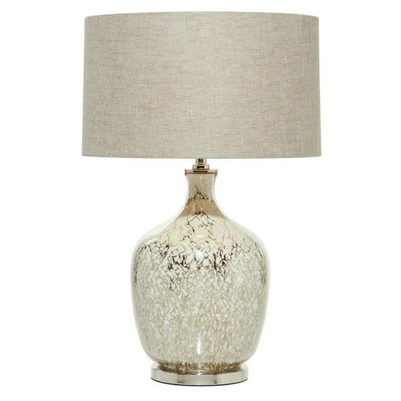 DecMode 27" Silver Table Lamp with Beige Linen Shade
